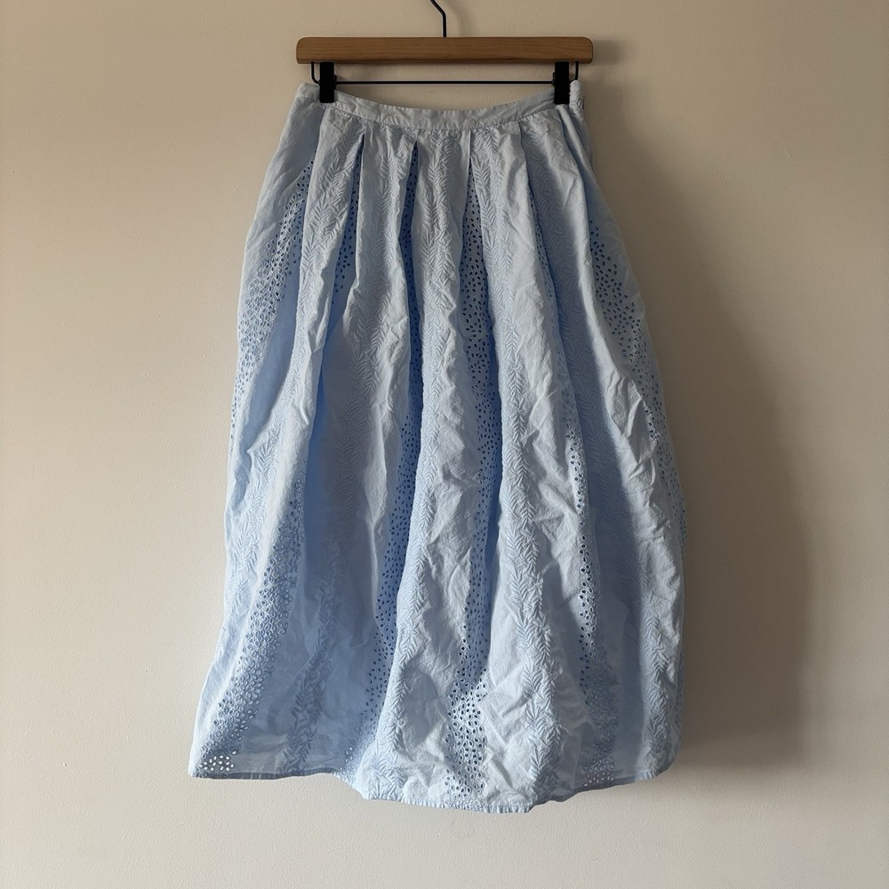 On 34th Peasant Baby Blue Midi Skirt Eyelet Cotton Boho Prairie Cottage~FITS S ?